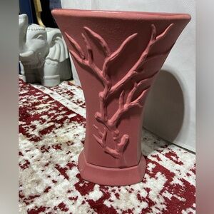 Royal Hager Maroon Red Vase. Tree Branches motif on front and back